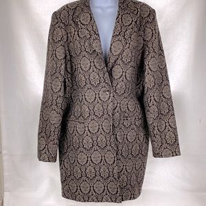 VTG Tapestry Pattern Coat blazer mid length long woven Baroque Brown Tan M